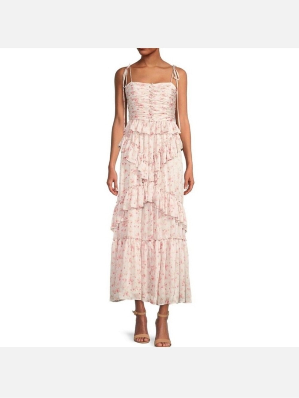 Women's Pink Floral Ruffled Maxi Dress